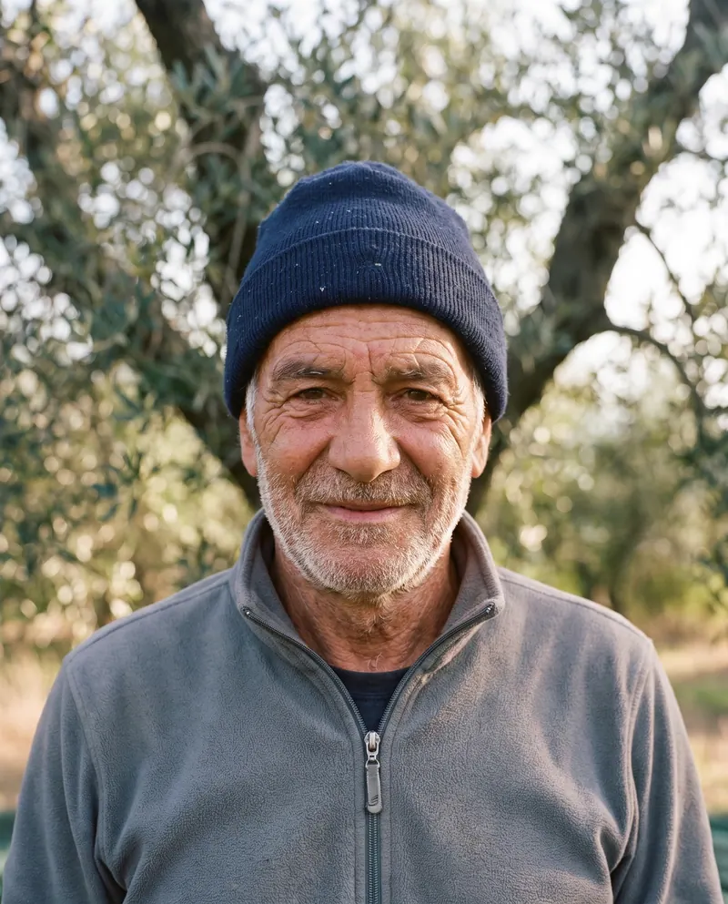 Rocco Sanna among the olive trees on the high slope